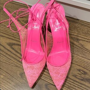Christian Louboutin Neon Pink Lace Pointed-Toe Slingbacks
